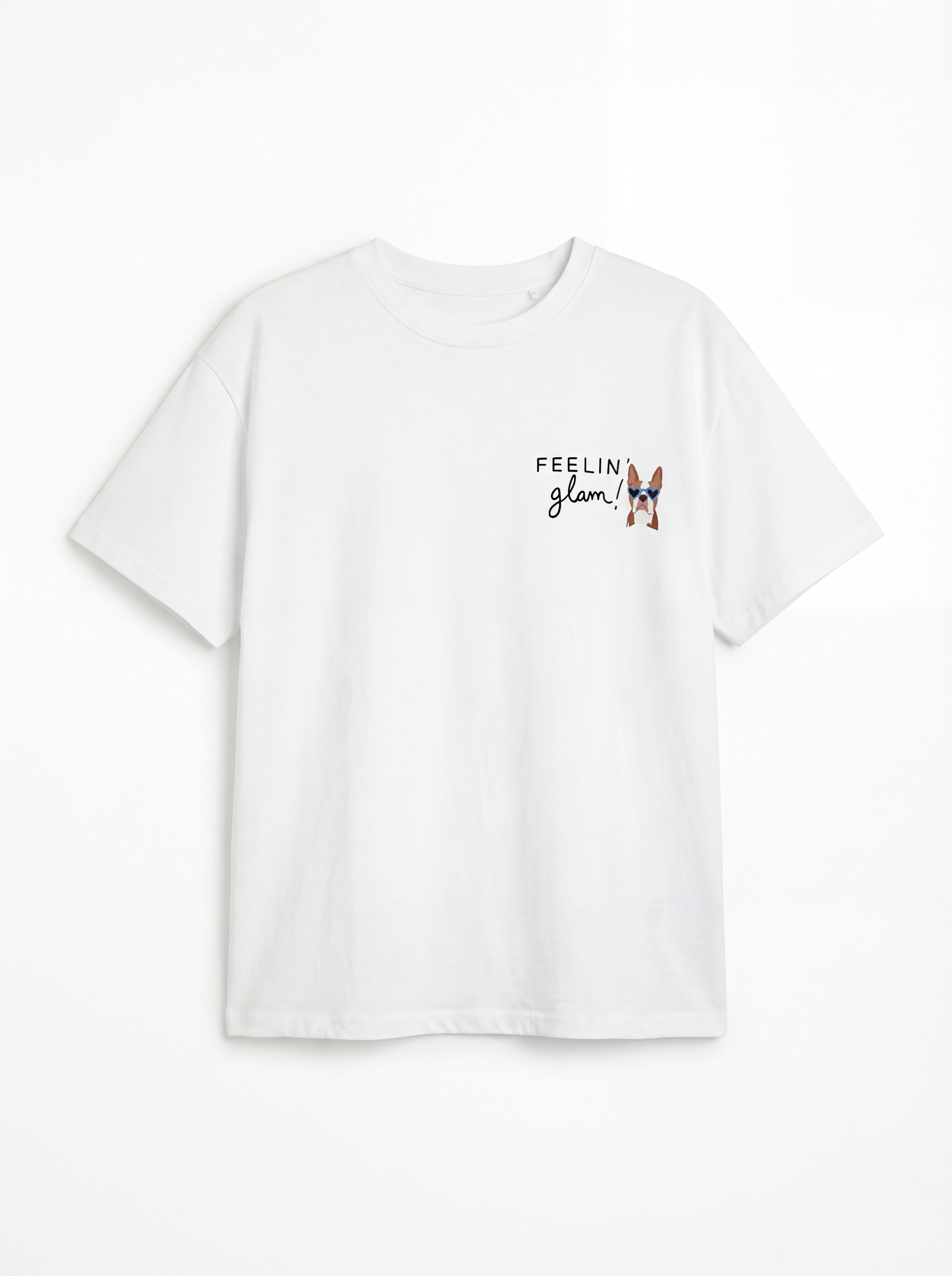 T-shirt in cotone con scritta "feeling glam!"
