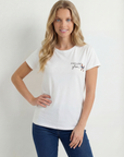 T-shirt in cotone con scritta "feeling glam!"