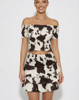 Completo Donna Top Off-Shoulder e Gonna Balze Effetto Cow