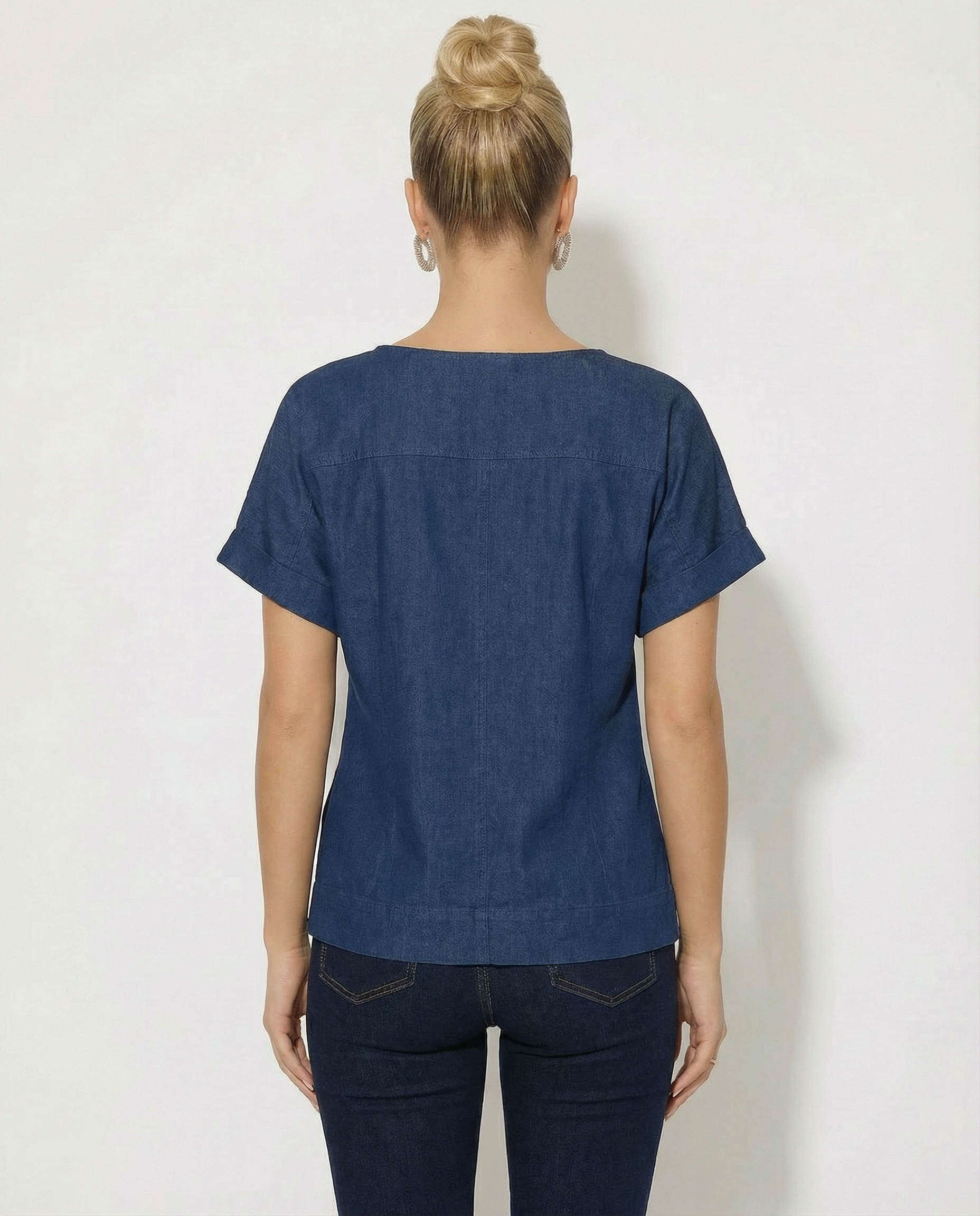 Blusa in denim con bottoni laterali