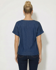 Blusa in denim con bottoni laterali