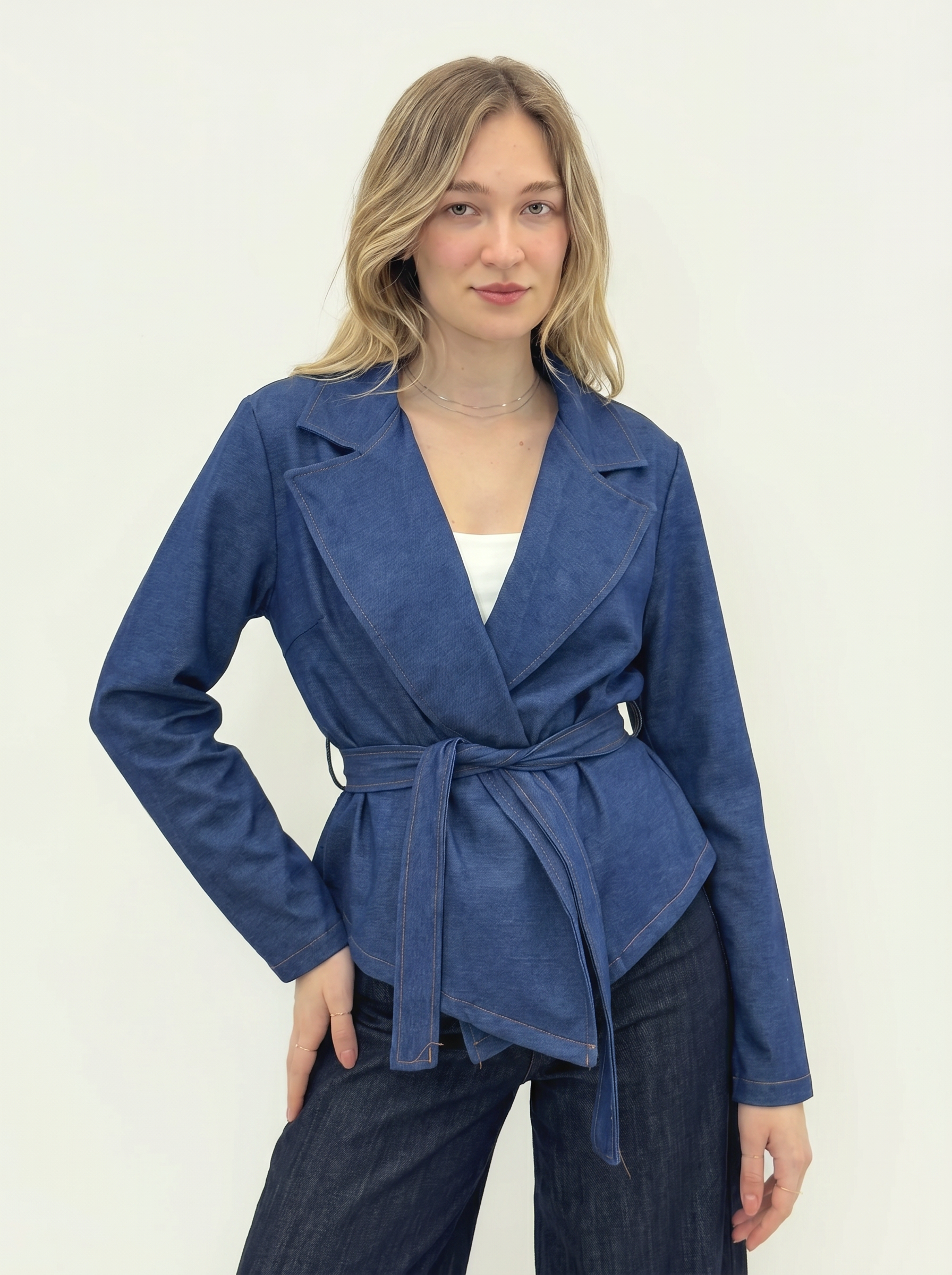 Giacca Denim Incrociata con Cintura