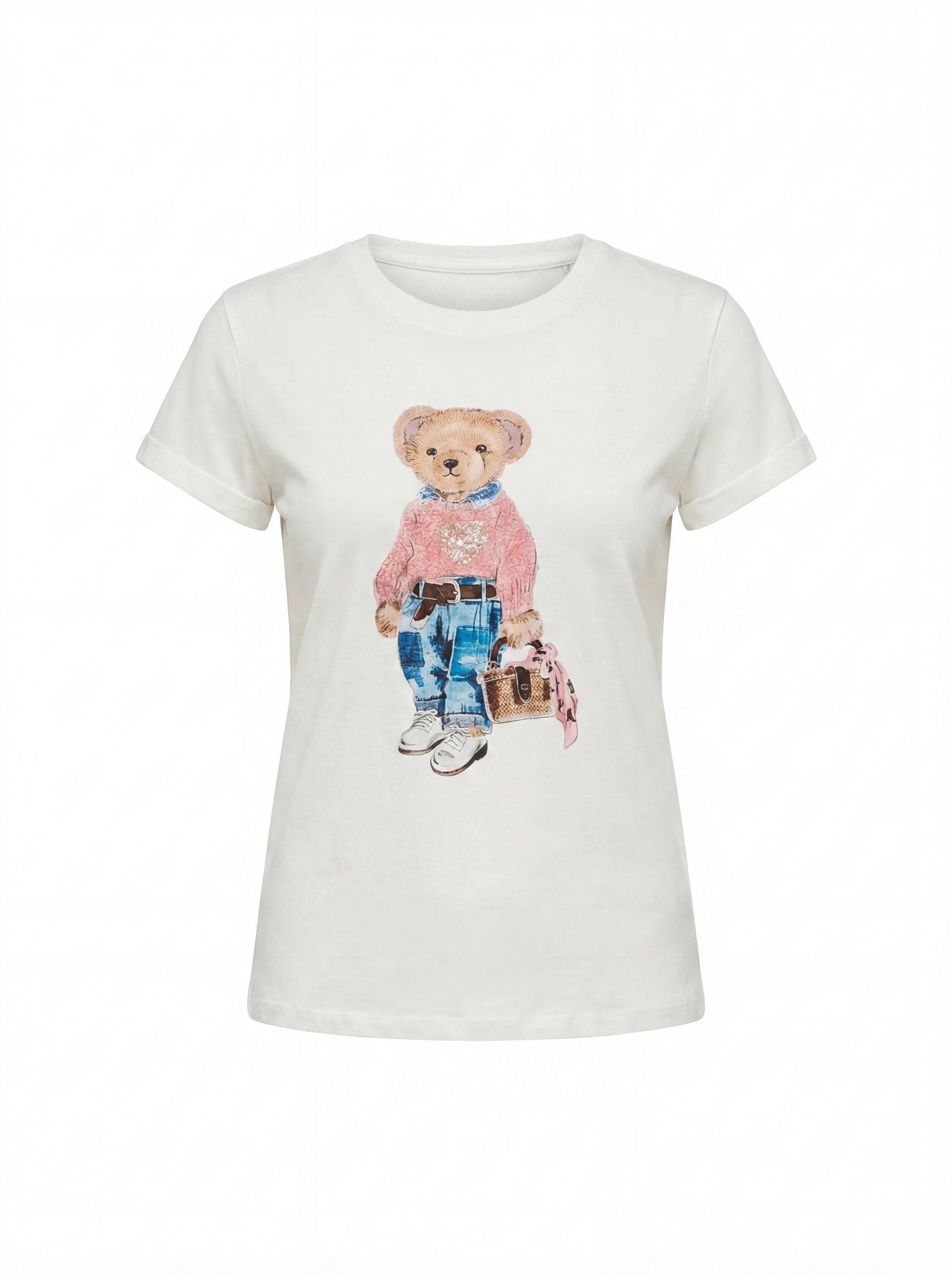 T-shirt in cotone con stampa orsetto peluche