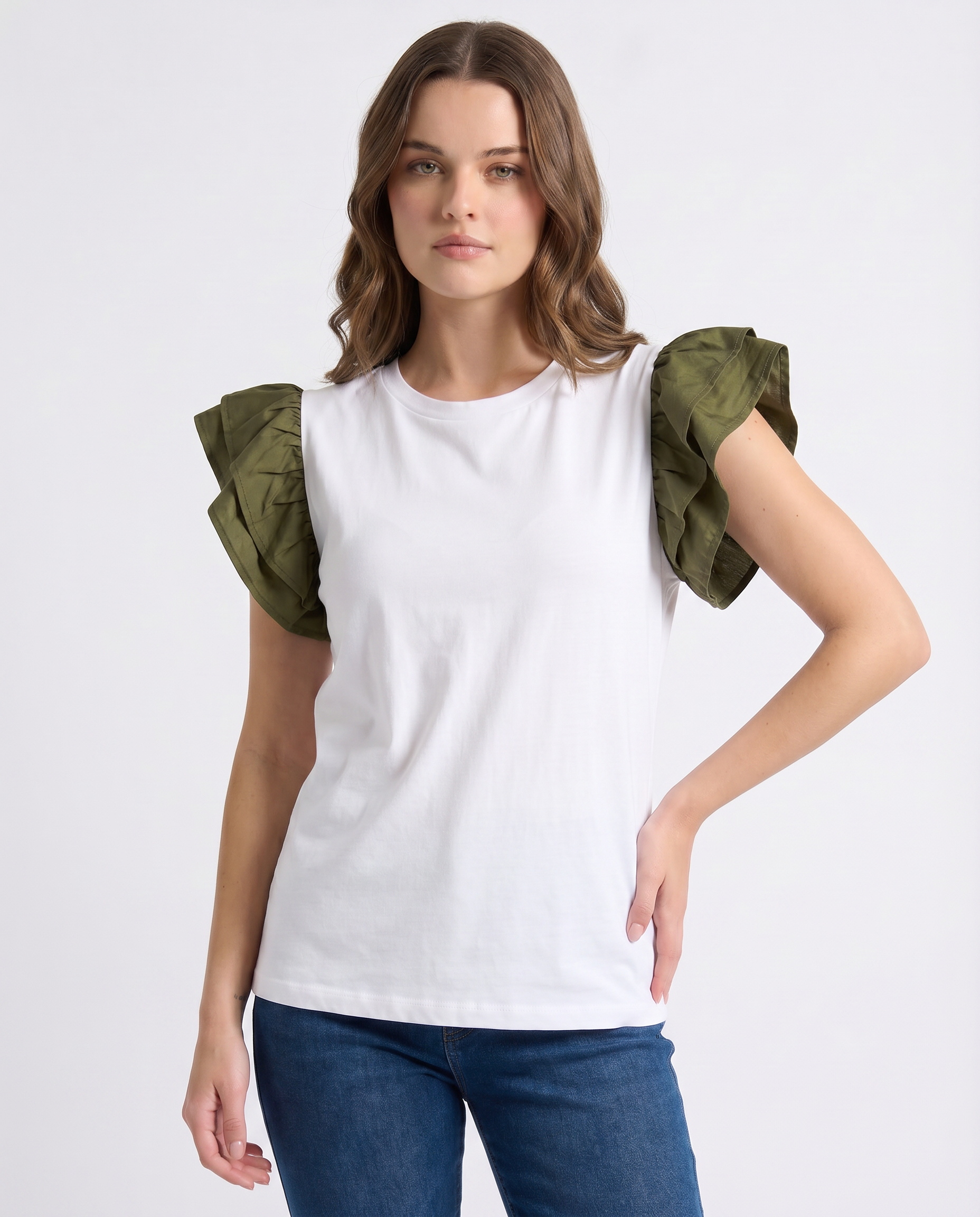 T-shirt con maniche volant
