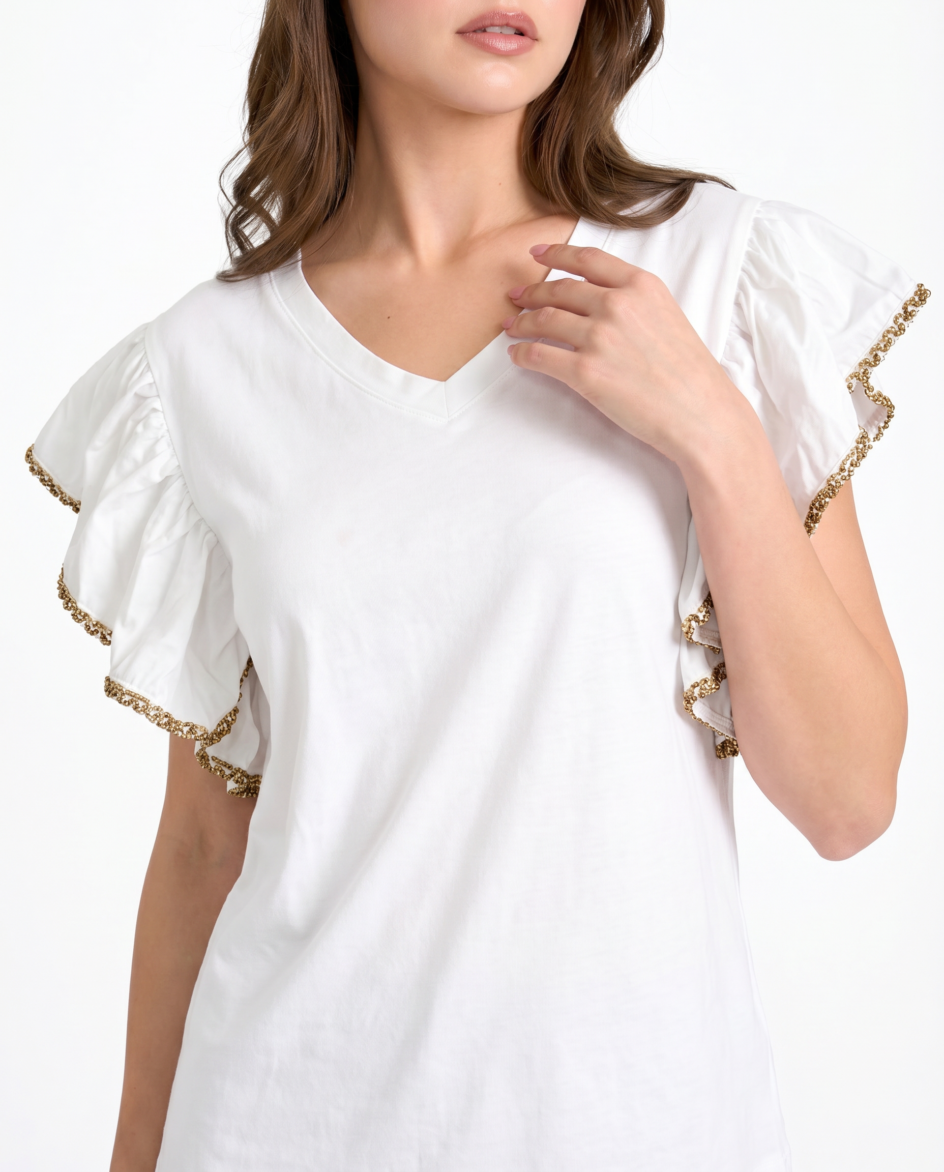 T-shirt in cotone con maniche a volant