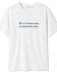 T-shirt in cotone con ricamo "mi si è bucata anche la pazienza di scorta"