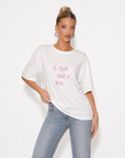T-shirt in cotone con ricamo "mi mandi fuori di testa"
