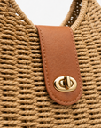 Borsa in Paglia Intrecciata con Dettagli Effetto Pelle