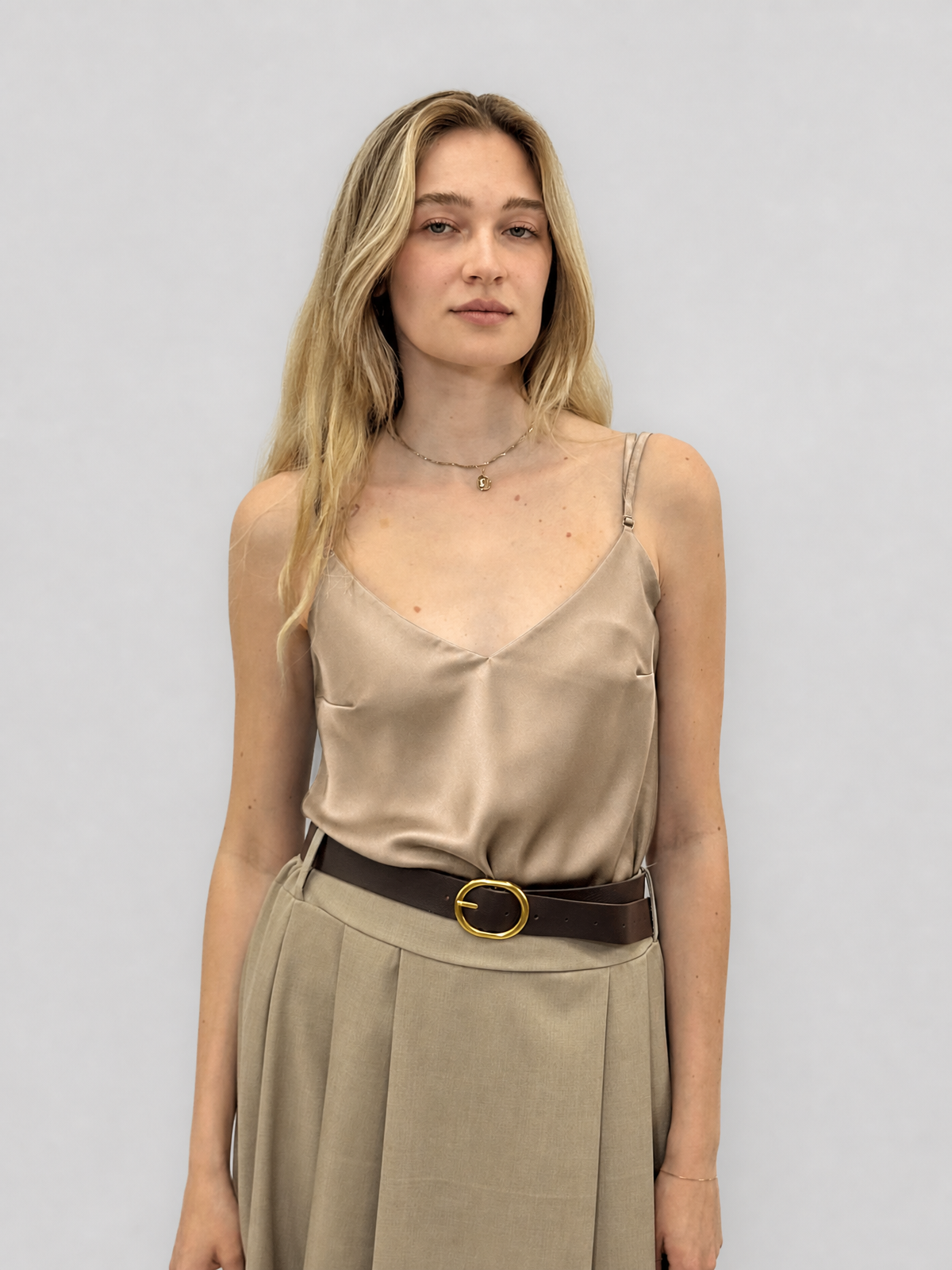 Top Donna Satinato con Spalline Sottili