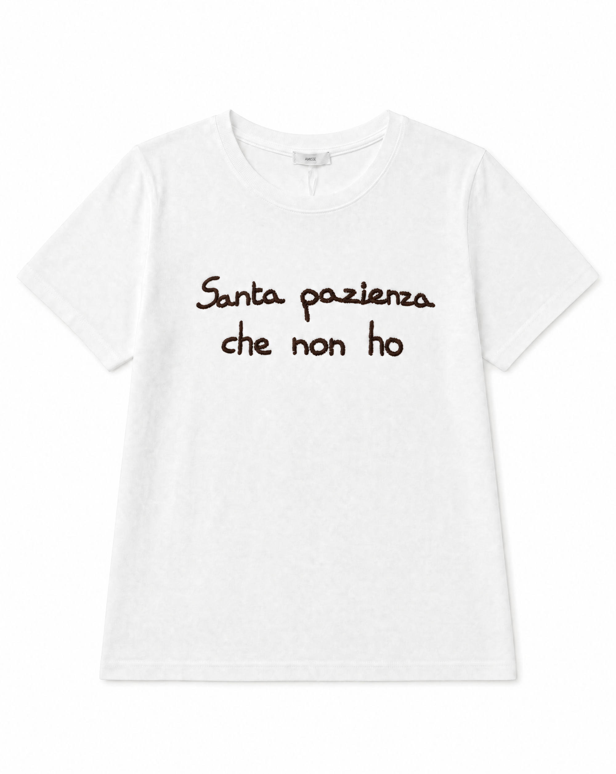 T-shirt con scritta "santa pazienza che non ho"