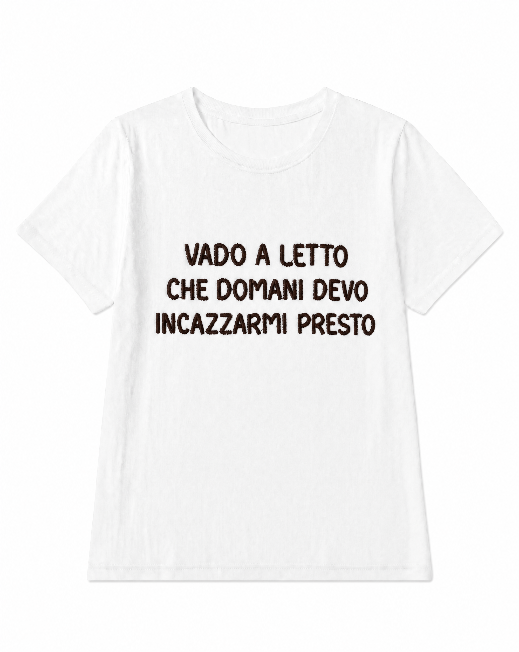 T-shirt in cotone con scritta "Vado a letto"