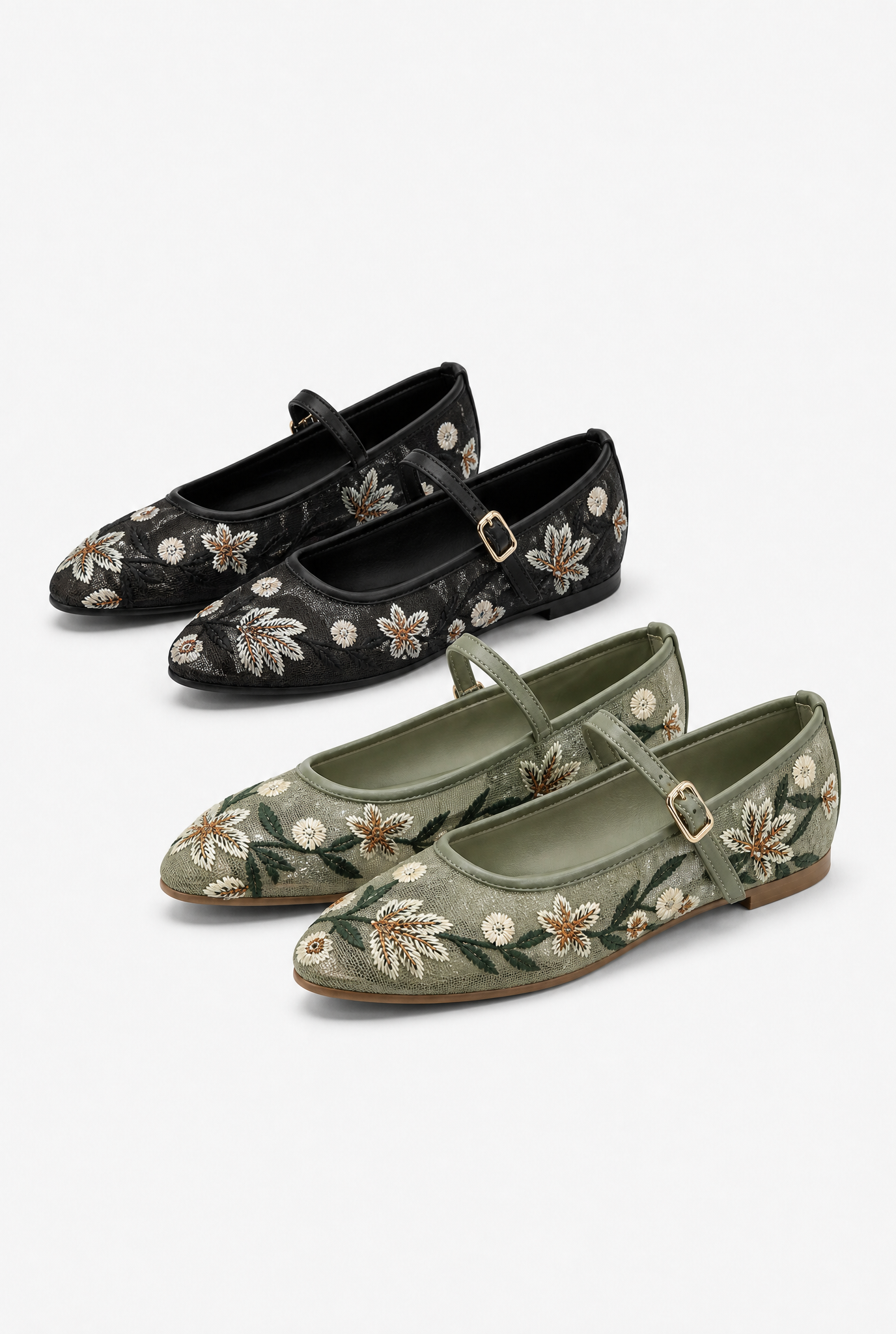 Ballerine Mary Jane in pizzo ricamato con cinturino