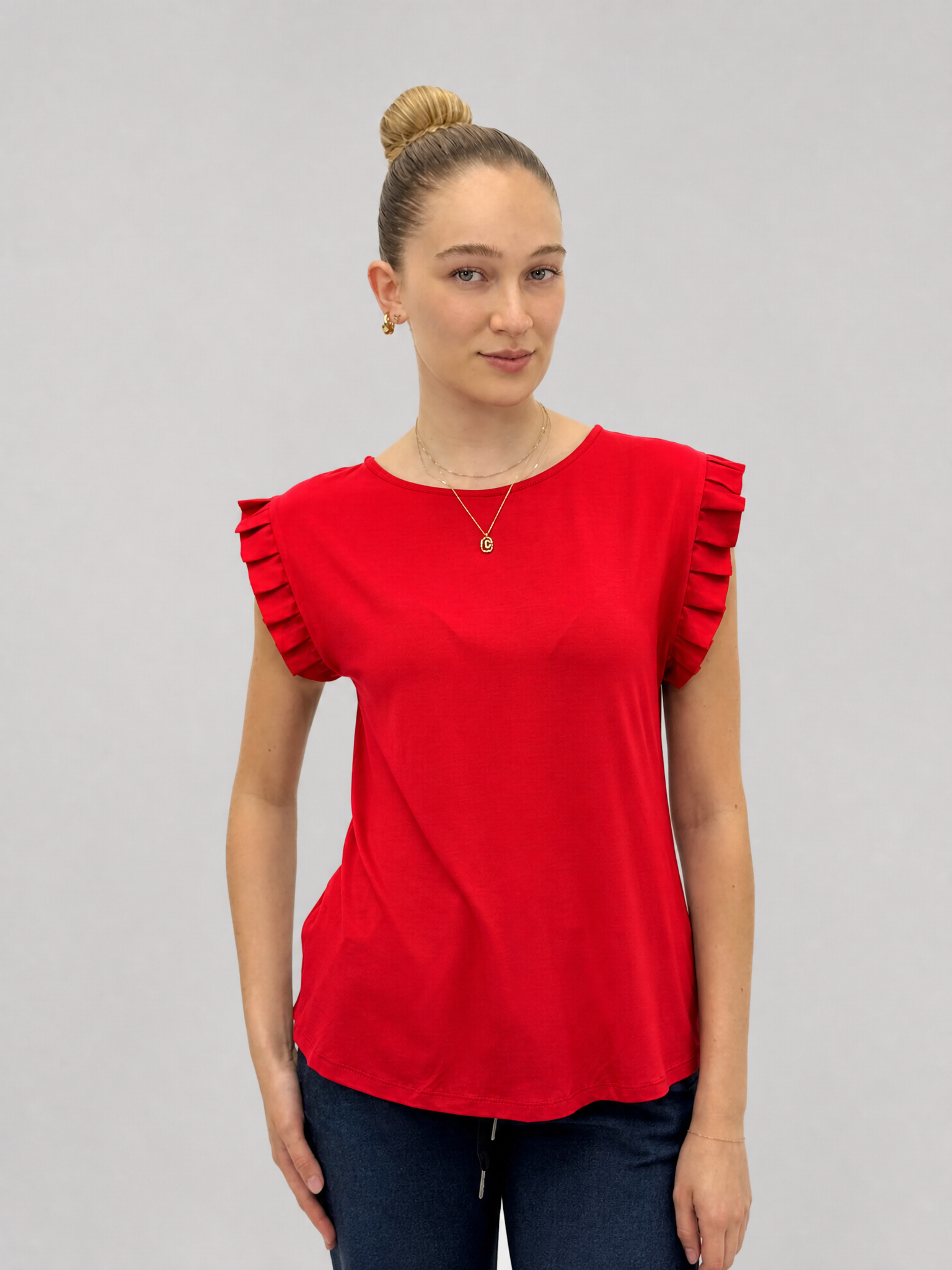 T-shirt con Maniche Plissé