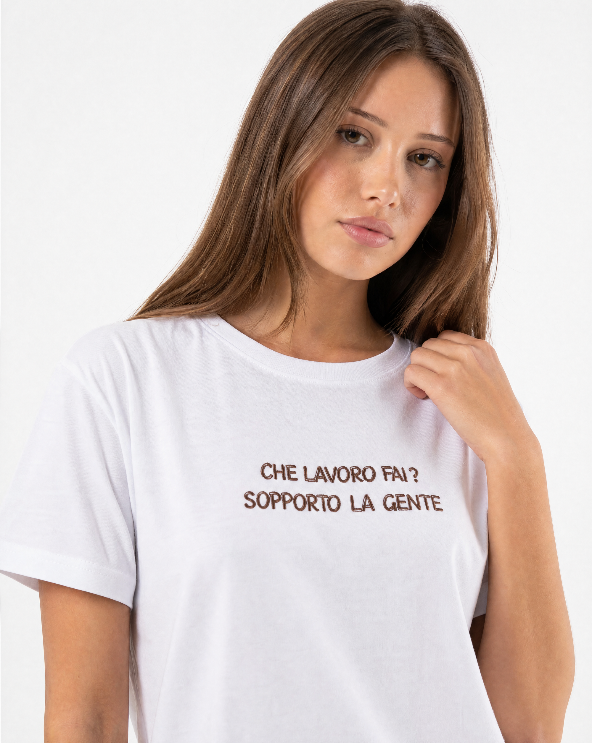 T-shirt “Che lavoro fai? Sopporto la gente” 100% cotone