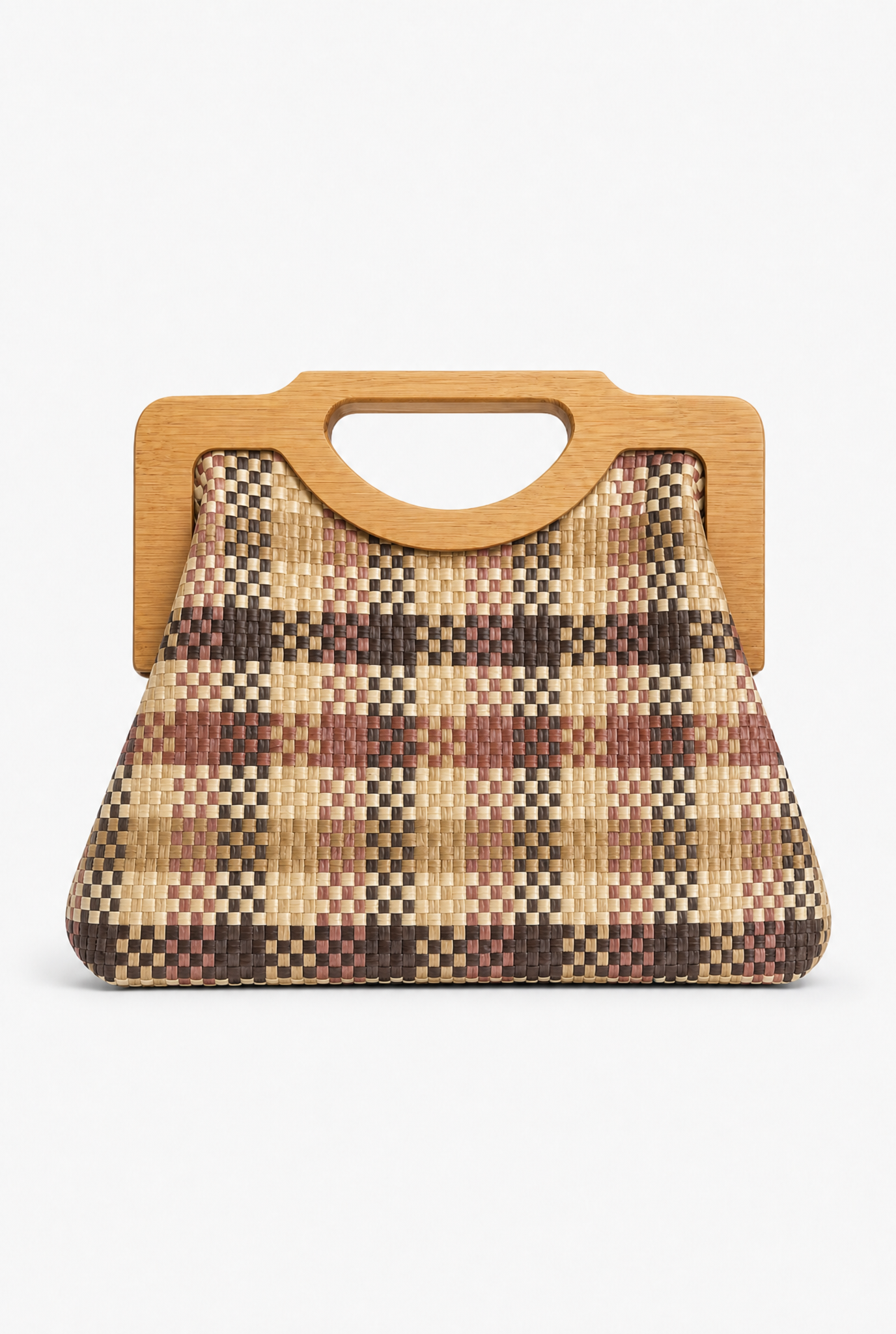 Borsa a Mano Intrecciata con Manico in Legno