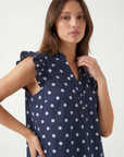 Blusa a Pois in Cotone con Volant