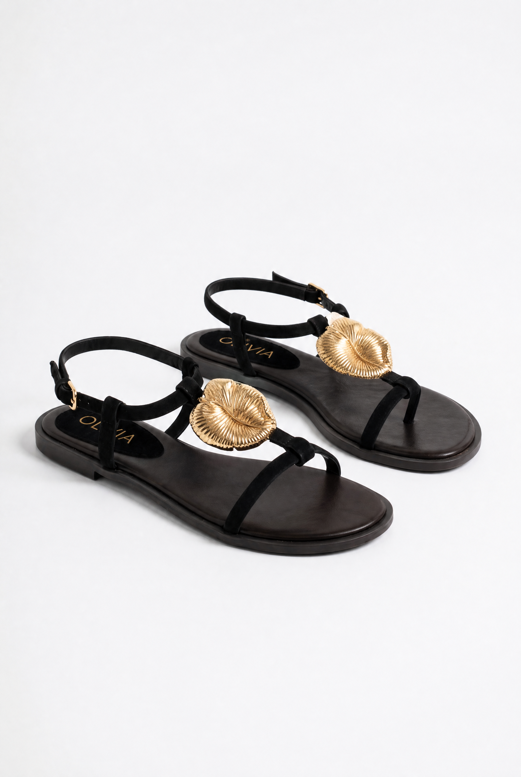 Sandali Flat con Dettaglio Gioiello a Foglia