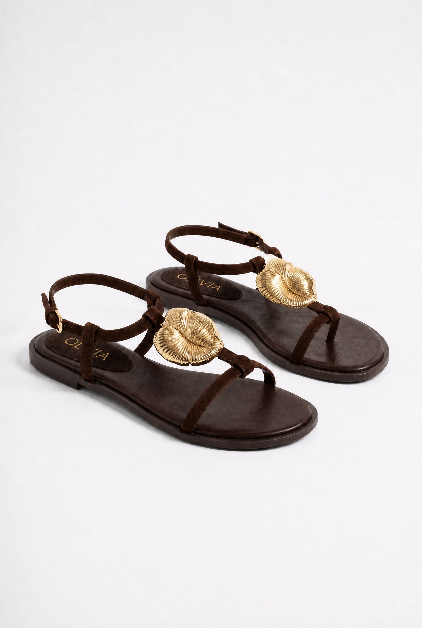 Sandali Flat con Dettaglio Gioiello a Foglia