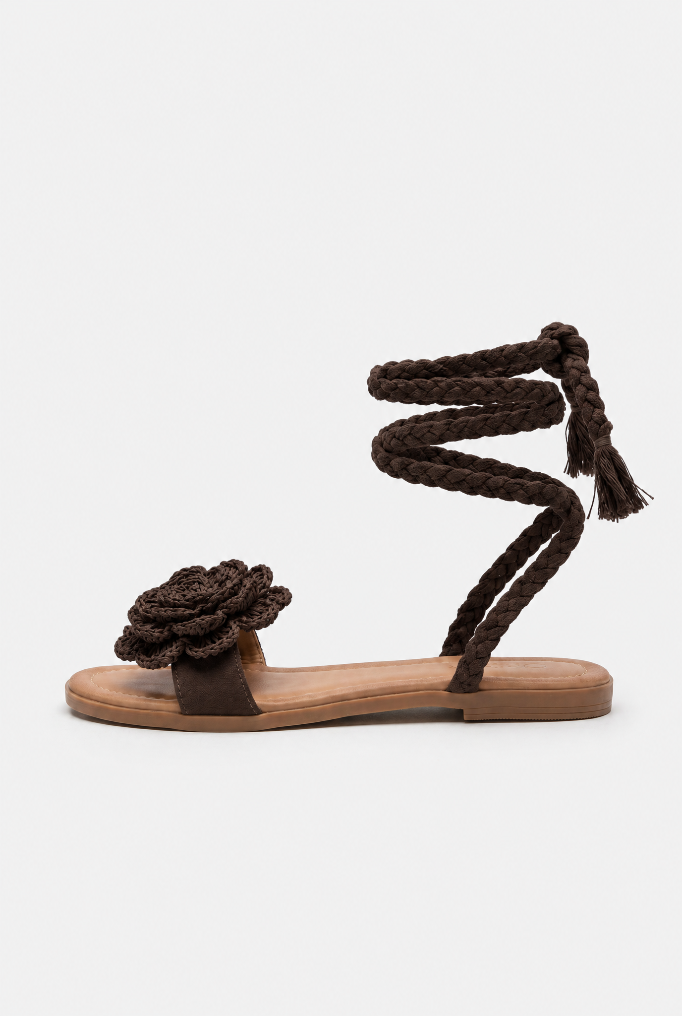 Sandali Flat con Fiore Crochet e Lacci alla Caviglia