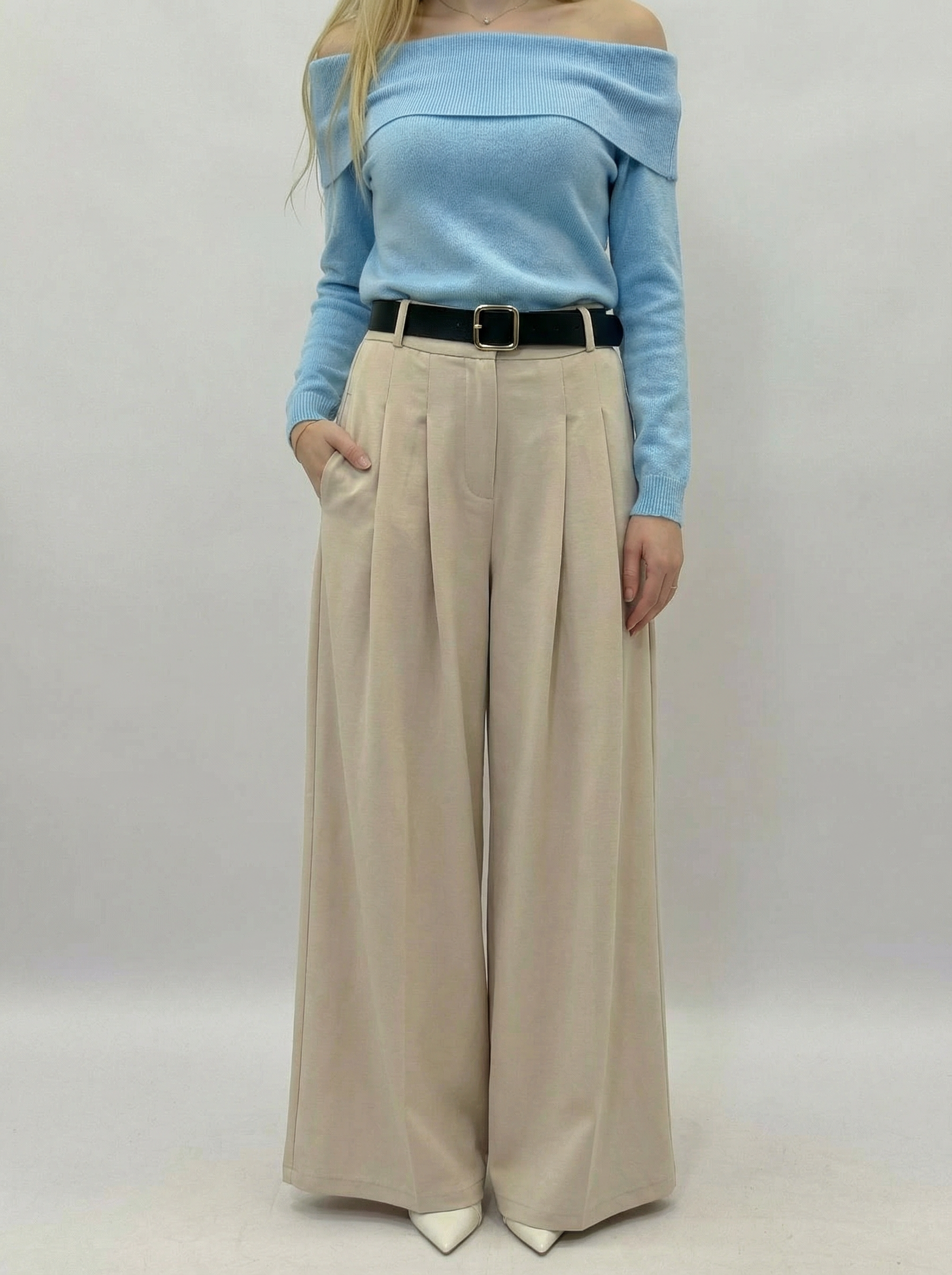 Pantalone Palazzo a Vita Alta con Cintura