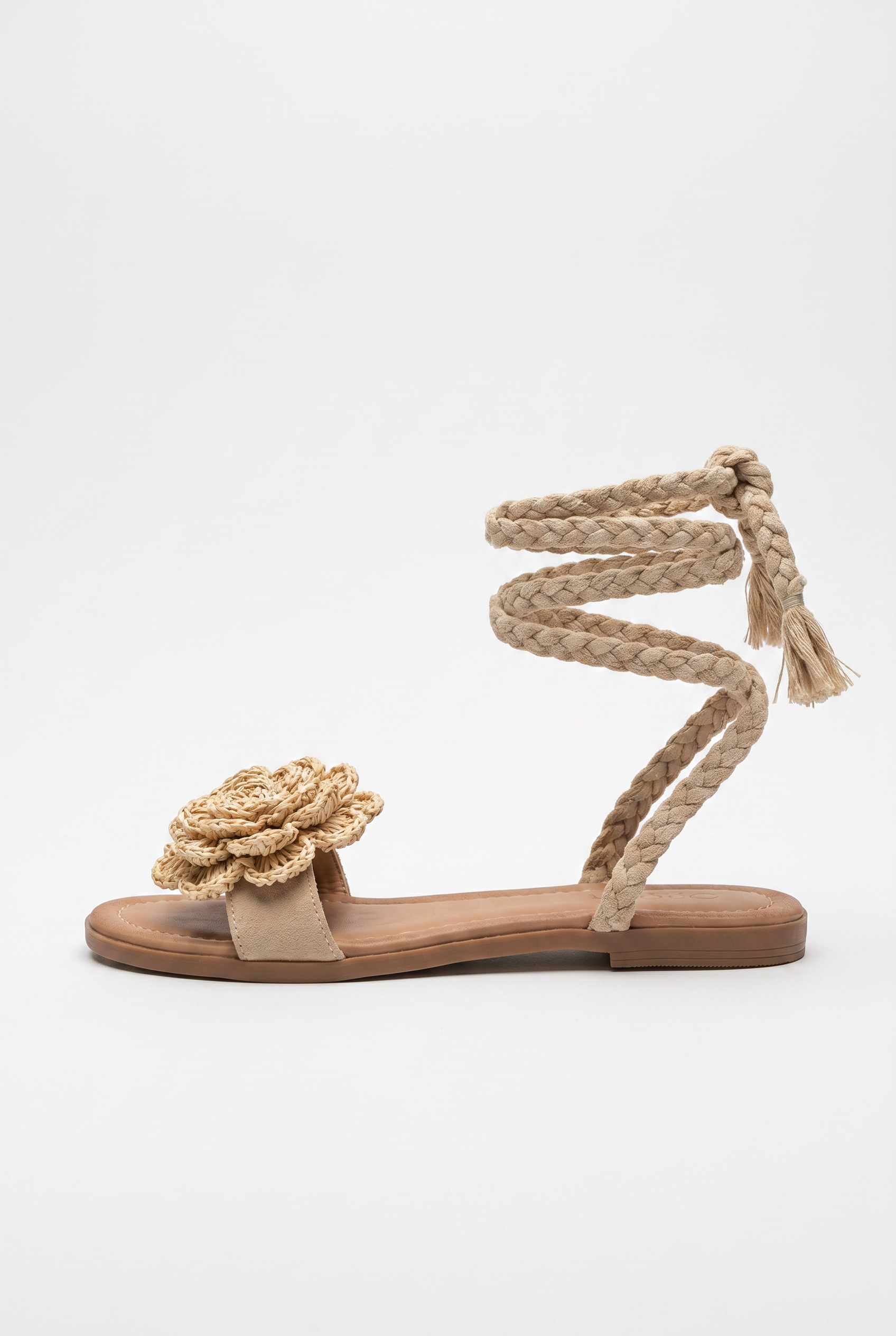 Sandali Flat con Fiore Crochet e Lacci alla Caviglia