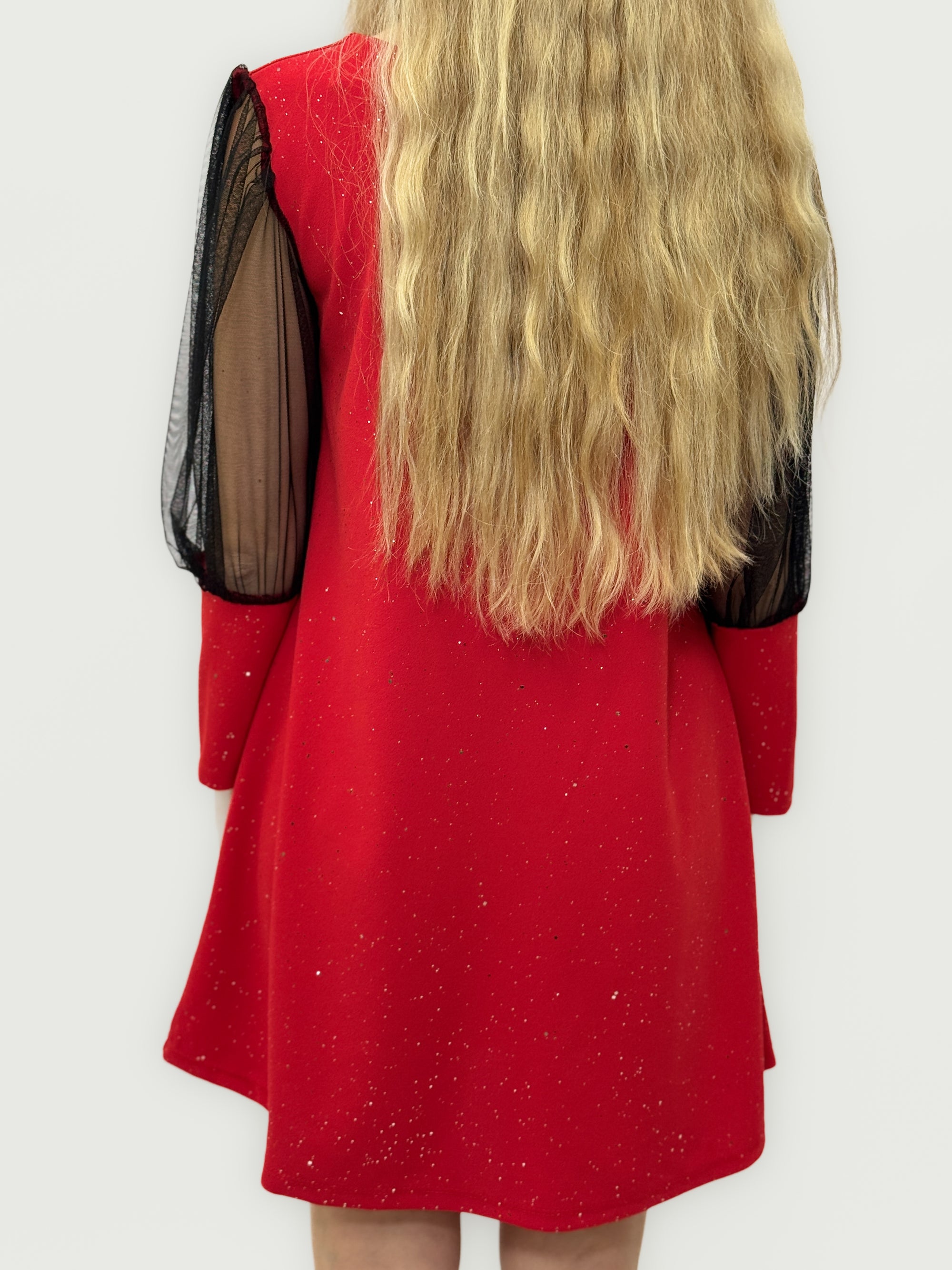 Abito Brillante con Maniche in Tulle Nero