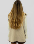 Gilet donna in maglia bouclé misto lana con bordi a contrasto