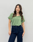 Maglia scollo a v e maniche volant