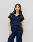 Maglia scollo a v e maniche volant