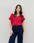 Maglia scollo a v e maniche volant