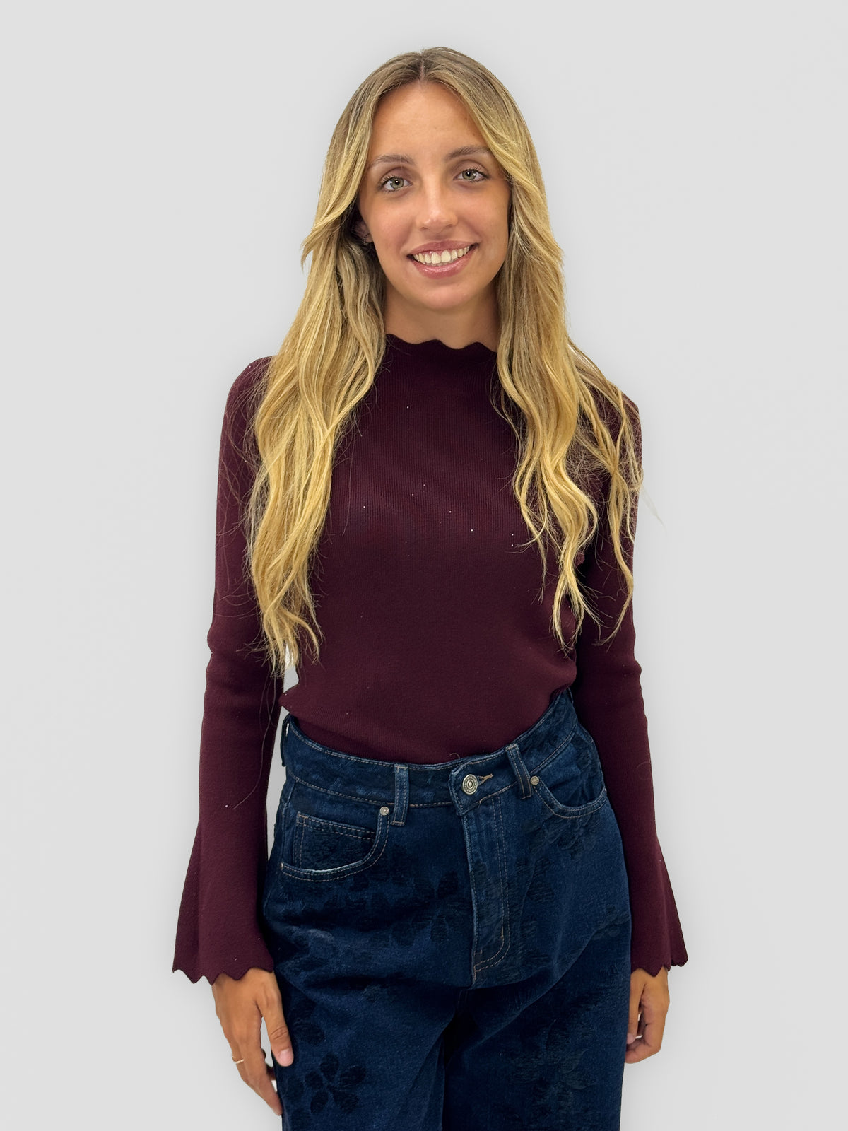 Maglia donna con strass e collo alto