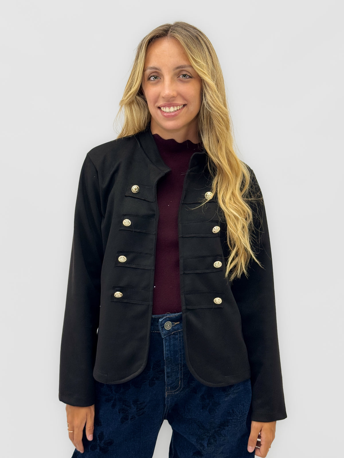 Giacca donna effetto suede con bottoni decorativi