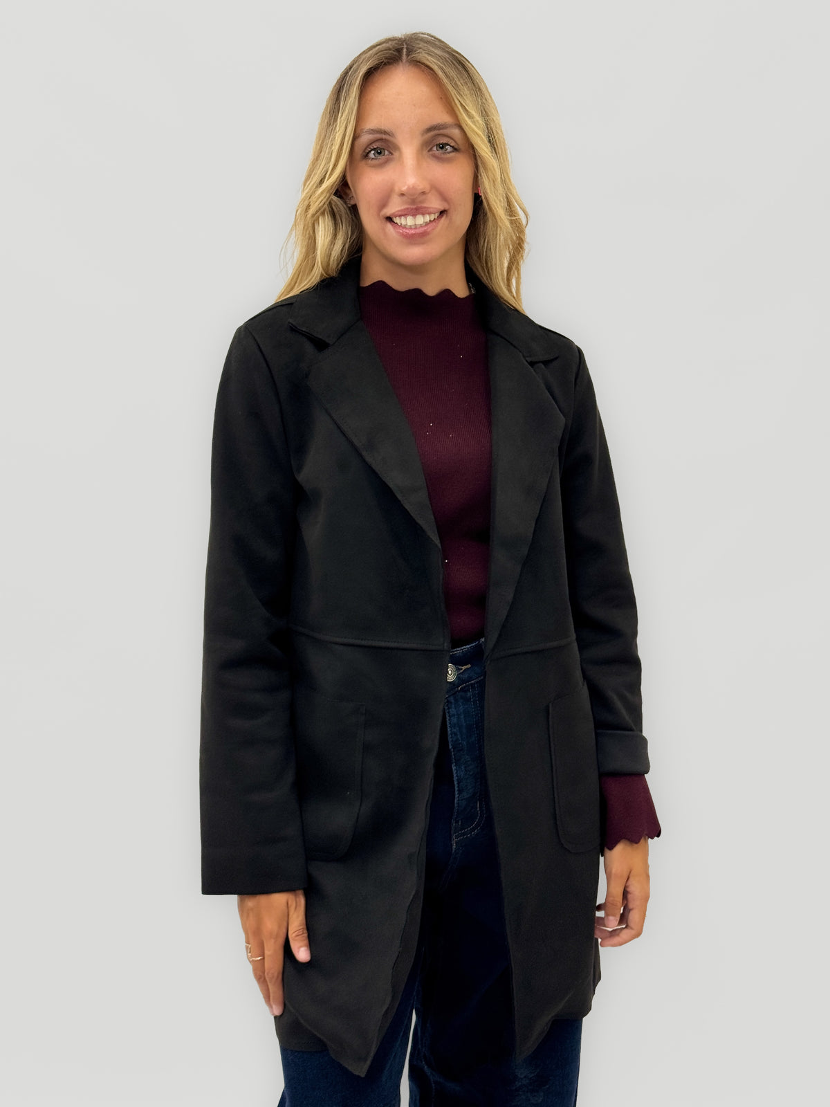 Blazer lungo donna con revers e tasche
