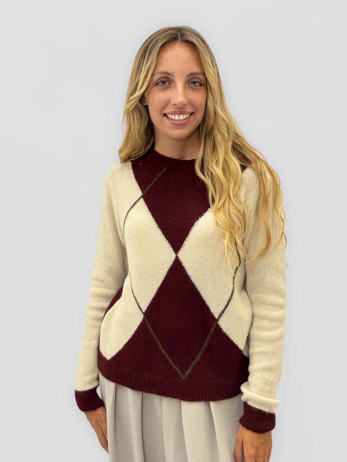 Maglione donna fantasia rombi misto lana
