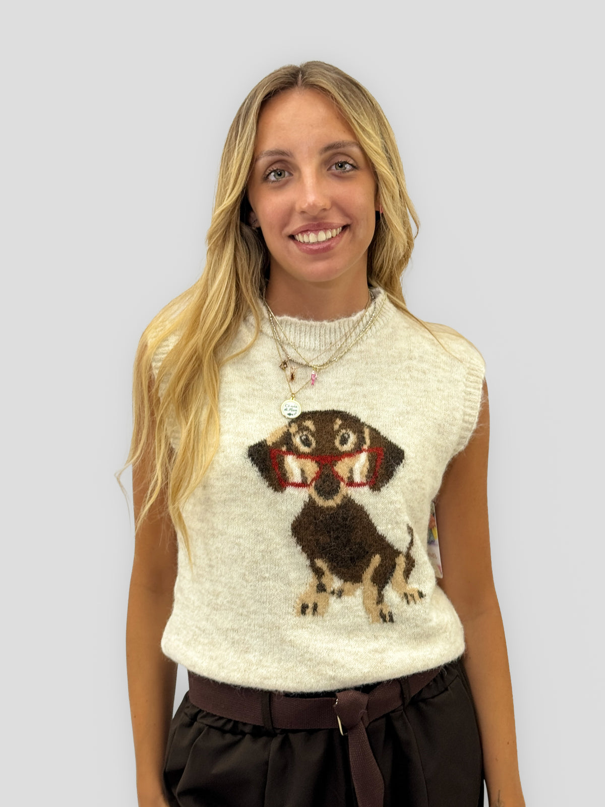 Gilet donna in maglia con cagnolino