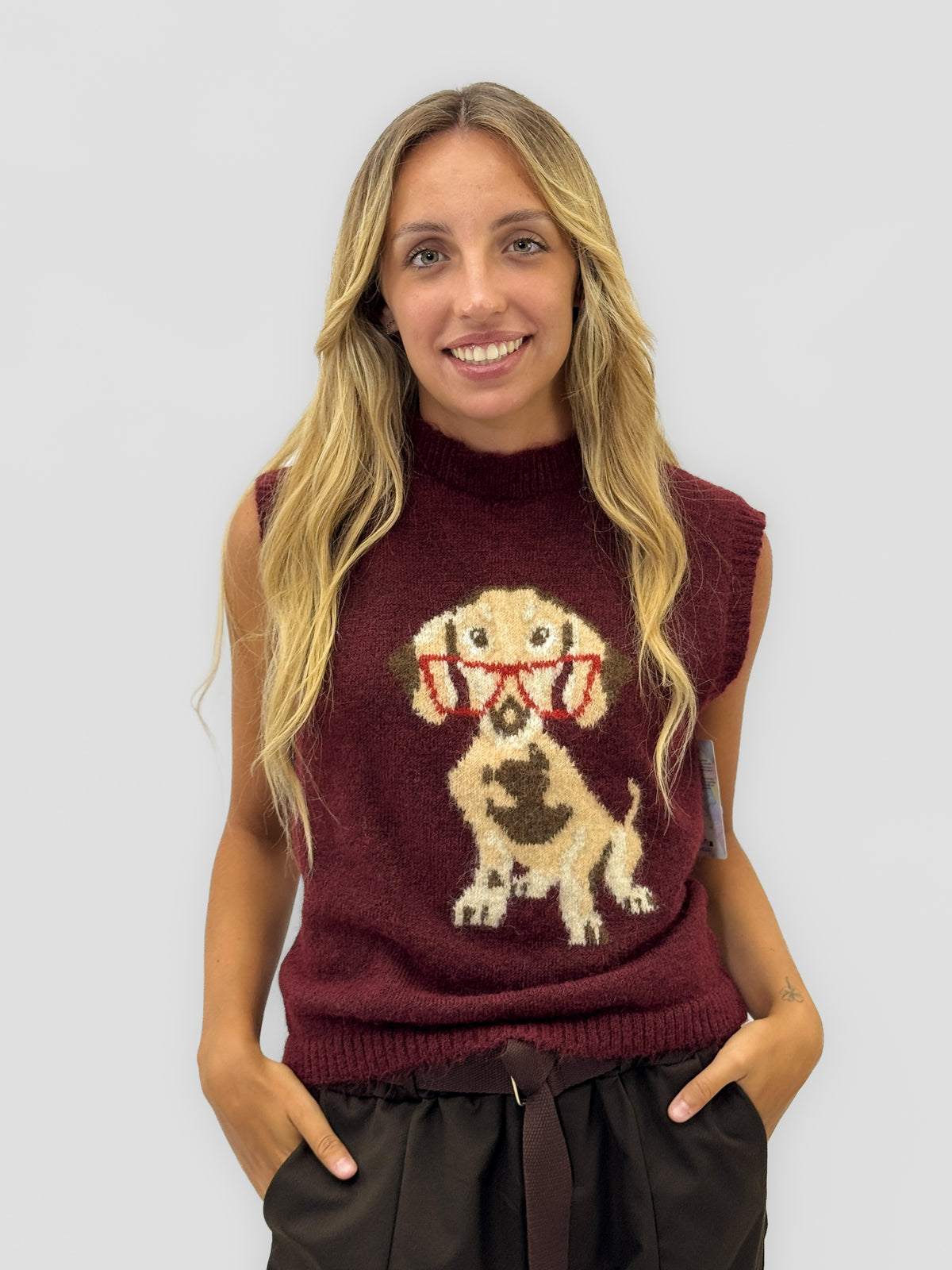 Gilet donna in maglia con cagnolino
