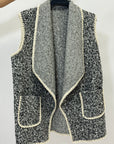 Gilet donna in maglia bouclé misto lana con bordi a contrasto