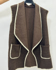 Gilet donna in maglia bouclé misto lana con bordi a contrasto