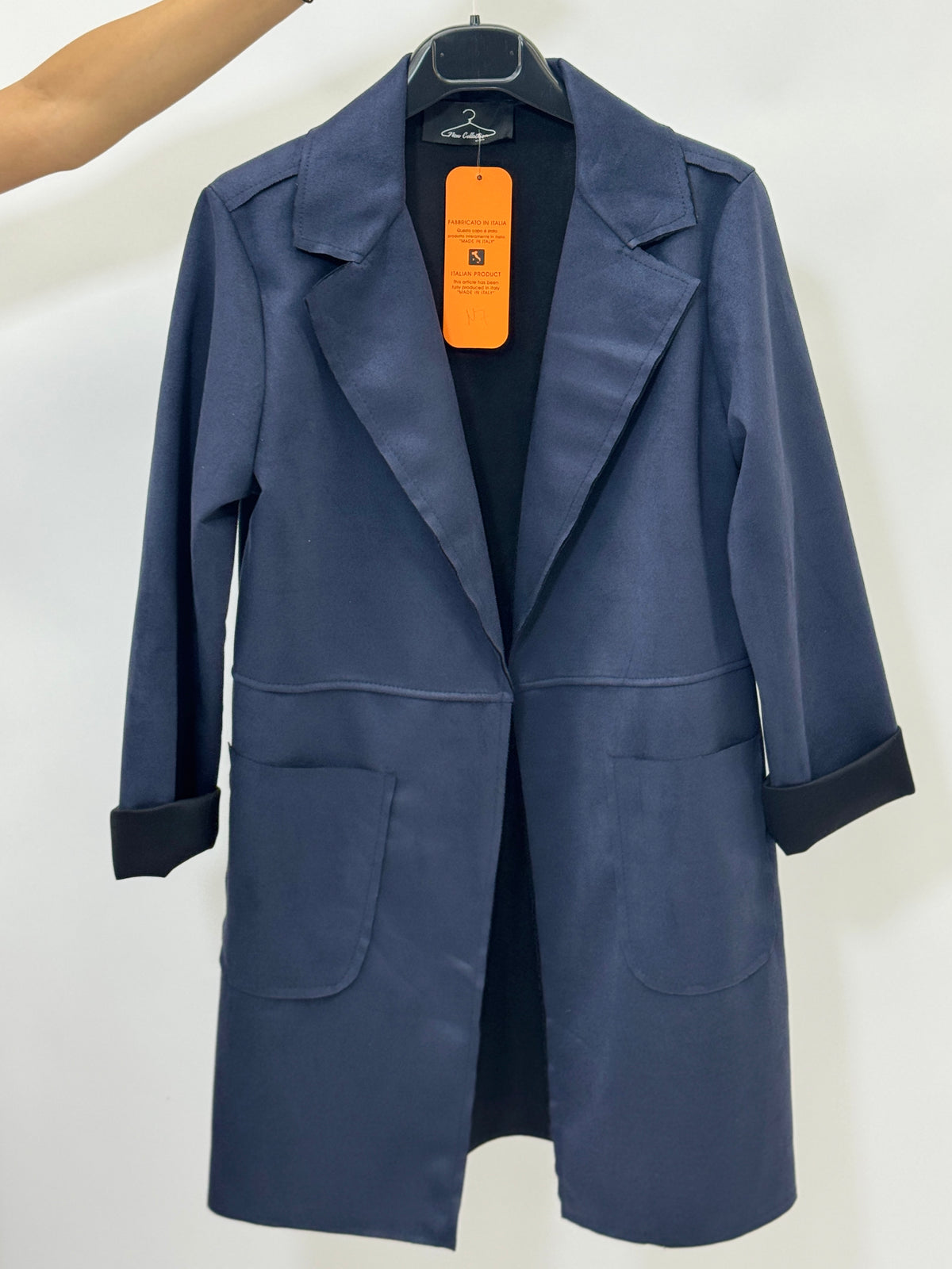 Blazer lungo donna con revers e tasche