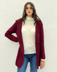 Cardigan morbido con cappuccio tinta unita