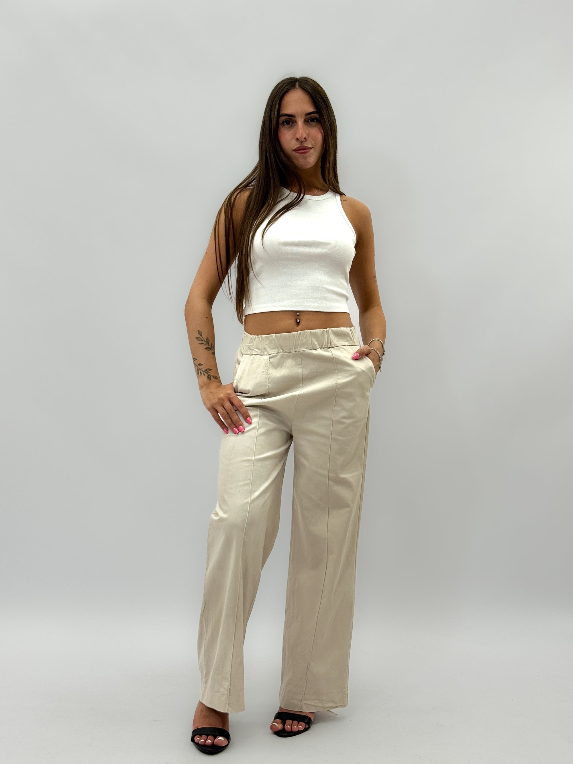 Pantaloni in cotone leggero tinta unita