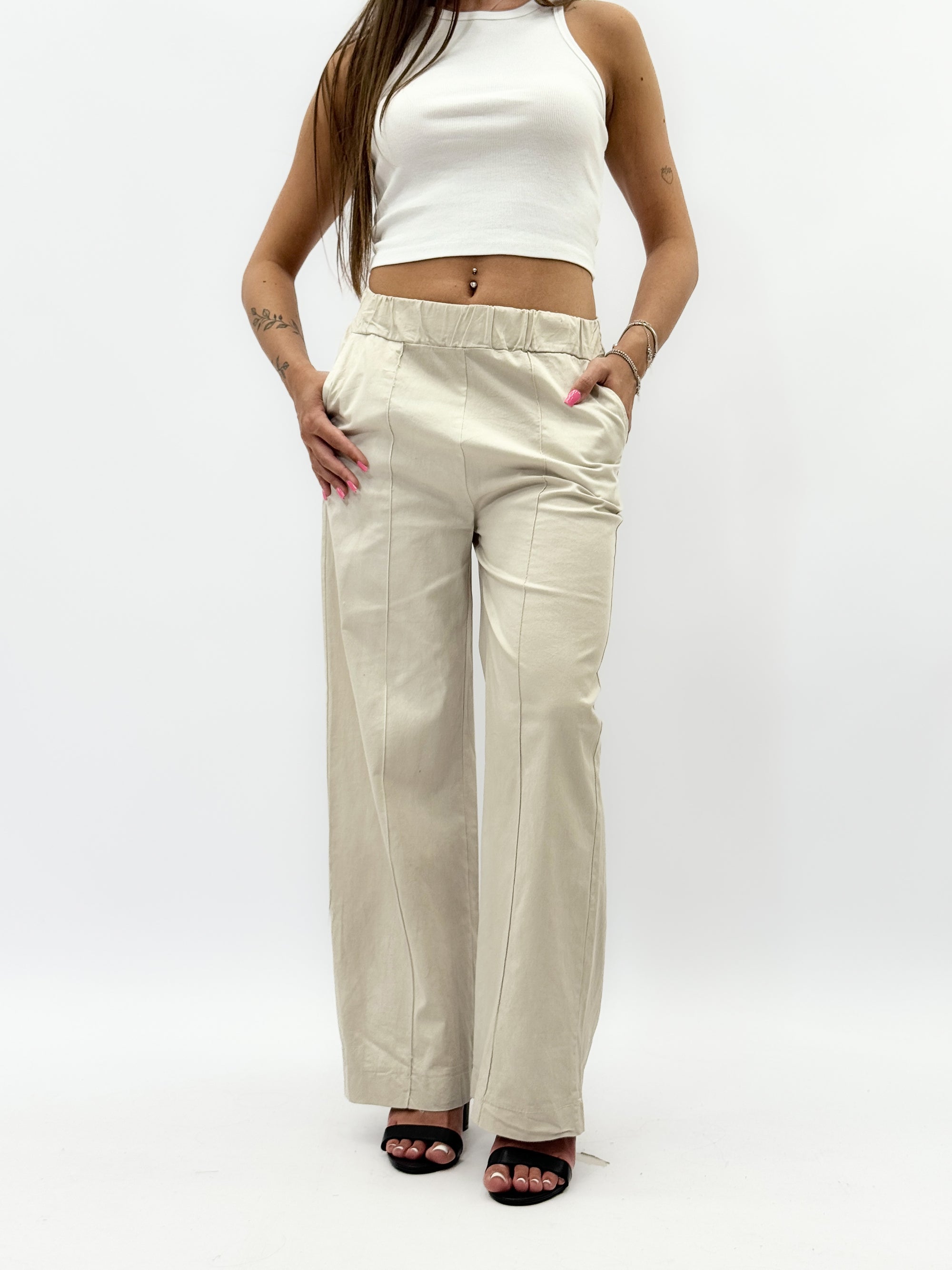 Pantaloni in cotone leggero tinta unita
