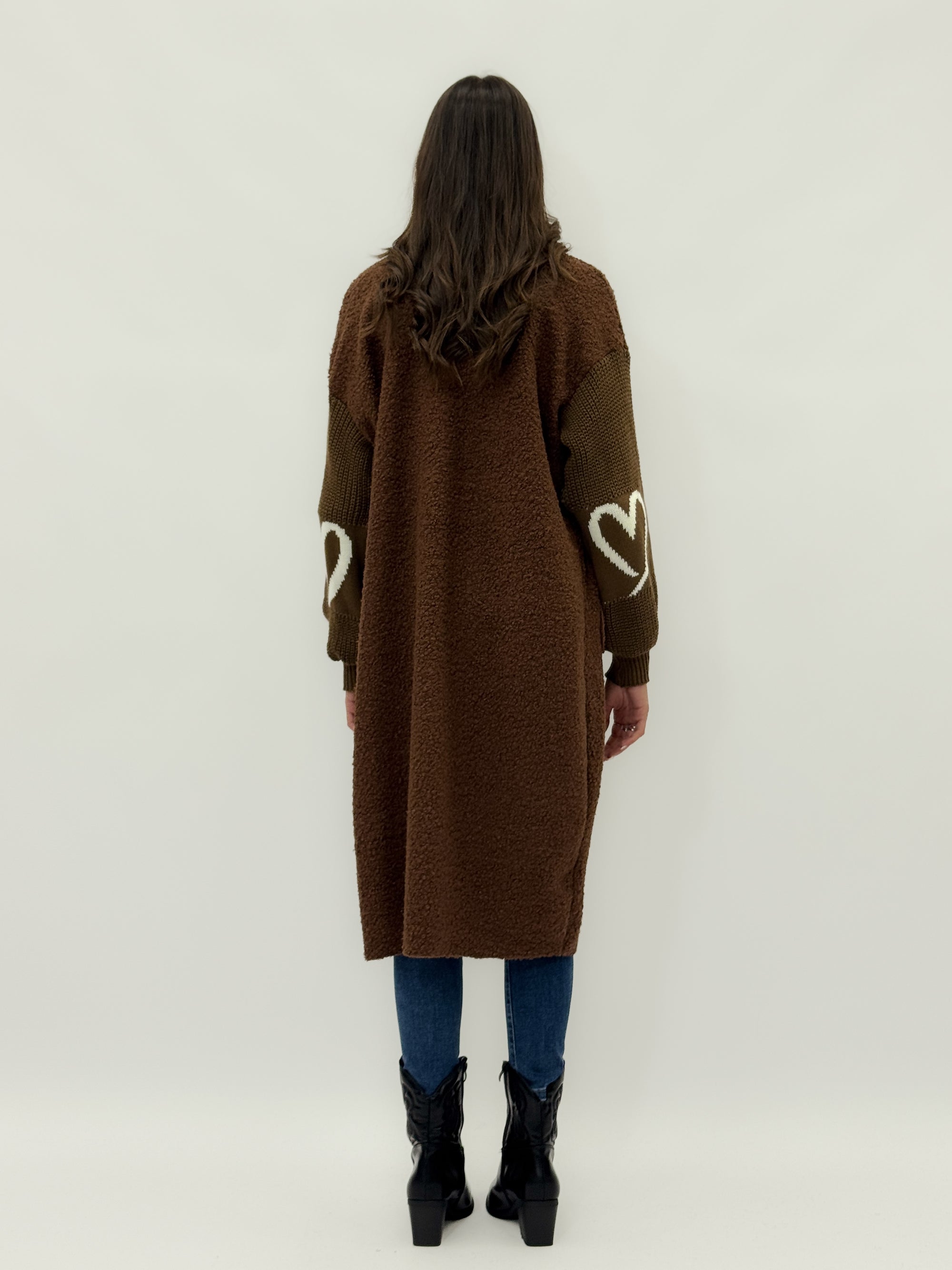 Cardigan lungo in teddy e maglia