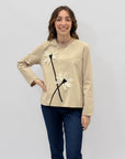 Maglia in punto milano con applicazioni fiori