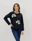 Maglia in punto milano con applicazioni fiori