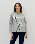 Maglia in punto milano con applicazioni fiori