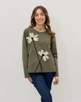 Maglia in punto milano con applicazioni fiori