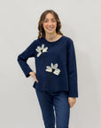 Maglia in punto milano con applicazioni fiori