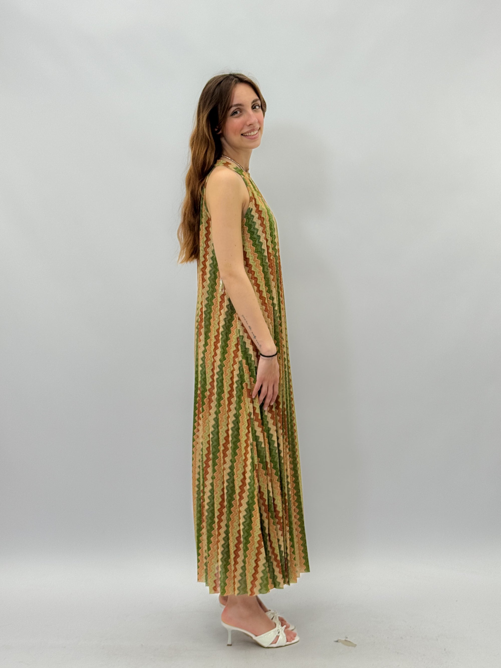 Abito lungo scollo halter in lurex