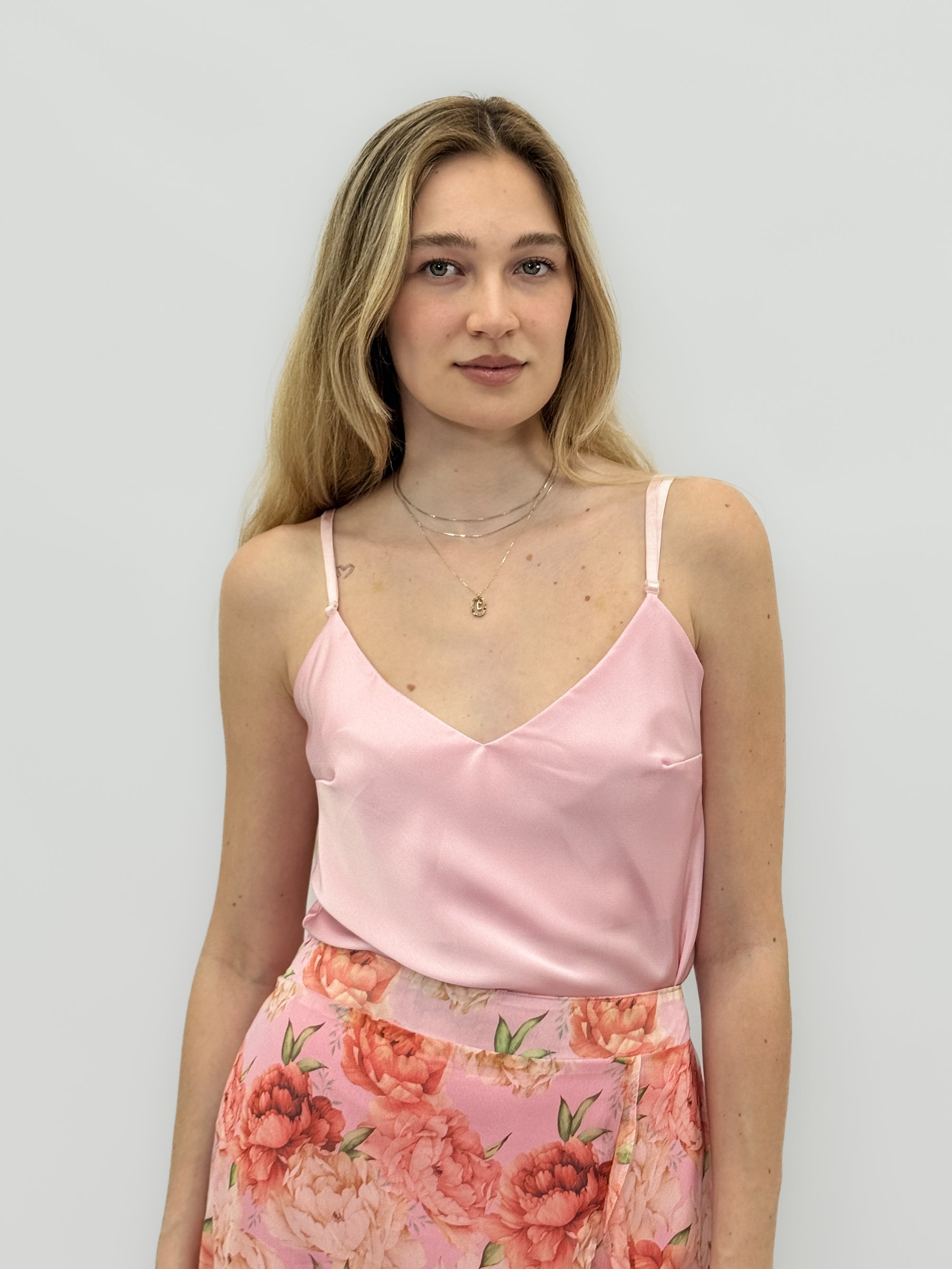 Top Donna Satinato con Spalline Sottili
